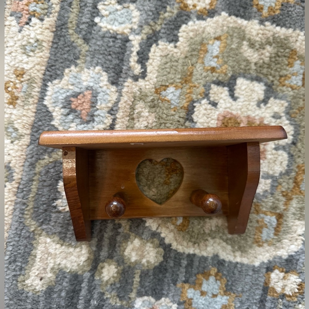 Adorable vintage mini shelf with bow and hooks brown wood